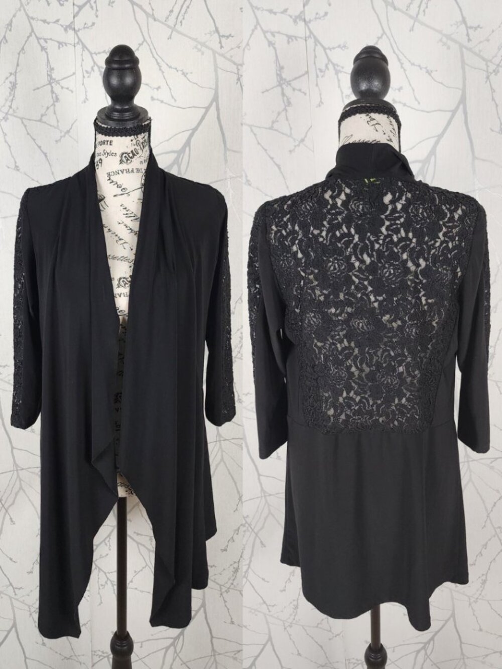 Cartise Slinky Stretch Jersey Lace Panel Drape Open Cardigan